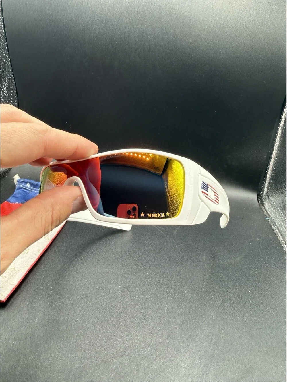 Oakley Batwolf Polished White/Ruby Iridium Lenses 9101-06 America Etched